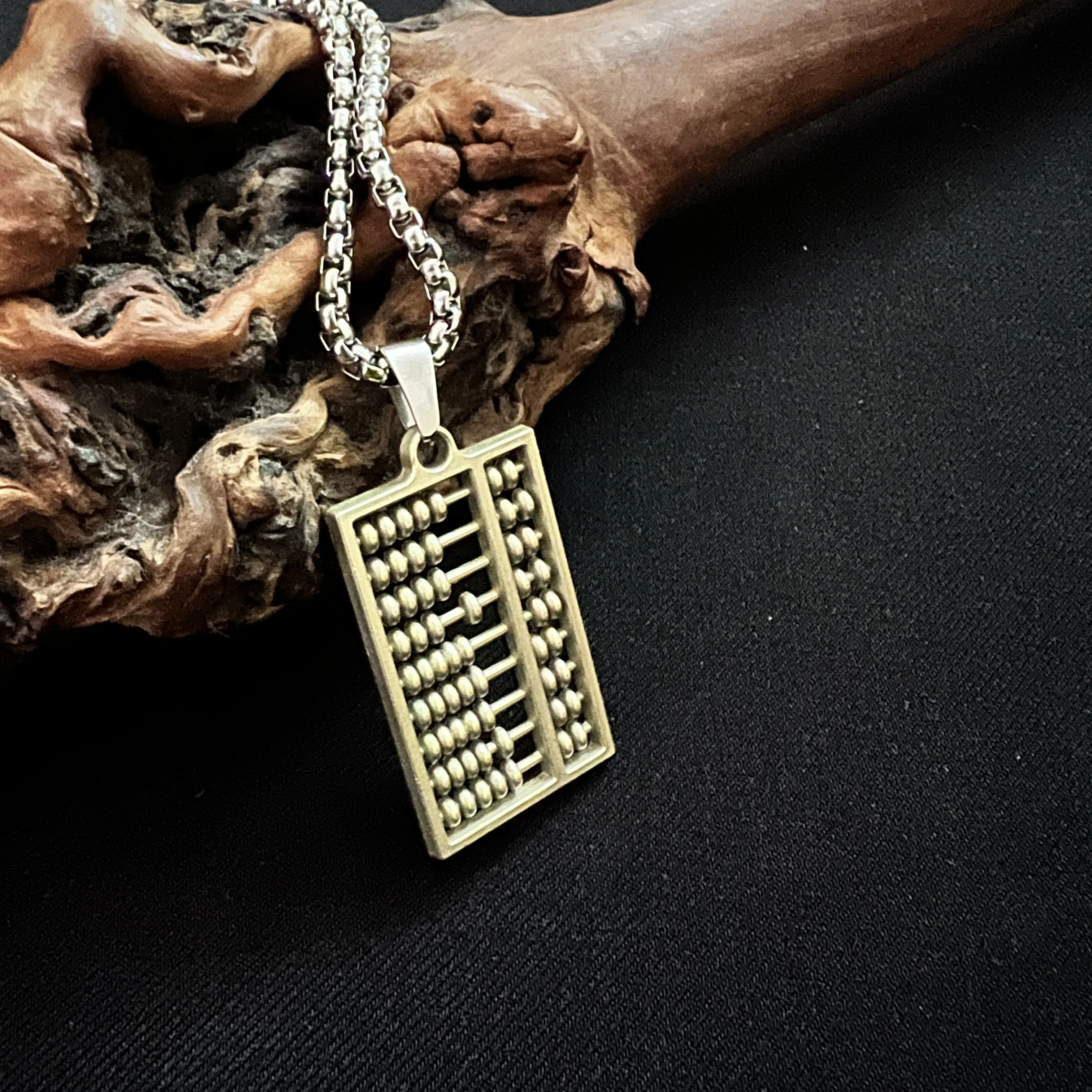 Custom New Matte Gold Unisex Necklace Stainless Steel Chain Trendy Abacus Design Pendant Alloy Party Casual Hip-hop Accessories