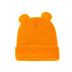Новая осенне-зимняя однотонная эластичная детская вязаная шапка с медвежьими ушками теплая детская шапка детские шапки и кепки