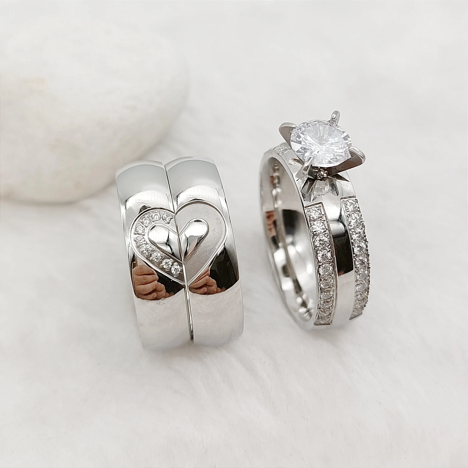 Luxury 3pcs Wedding Engagement Rings Cubic Zirconia Diamond Bridal Sets For Men and Women Lovers Jewelry Finger Ring