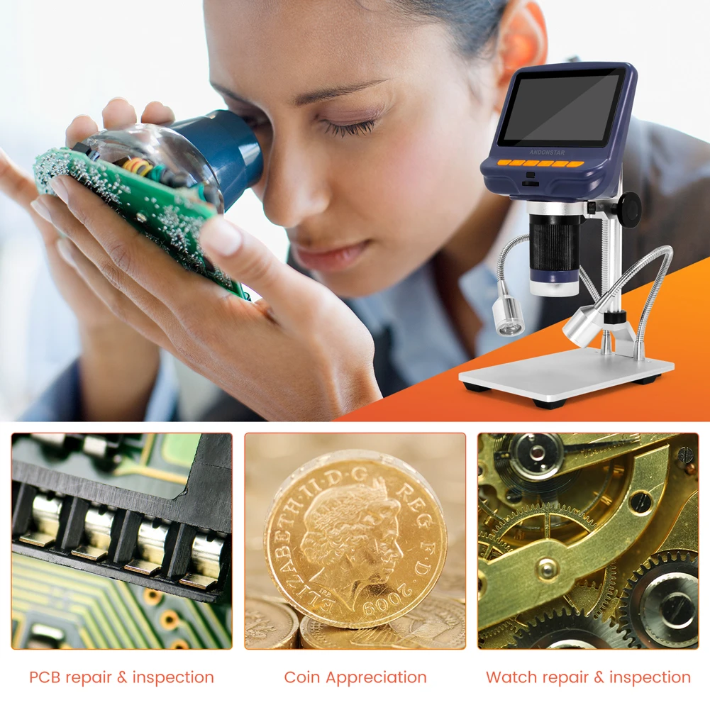 Andonstar USB Digital Microscope with Screen for Phone Repair Soldering Tool BGA SMT Jewelry Appraisal Biologic Use Kids Gift