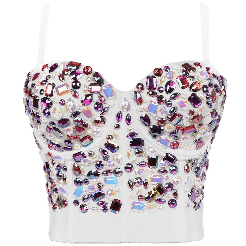 Factory Wholesale High Quality Customized Acrylic Diamond Hand Nailed Bead Corset Crop Top