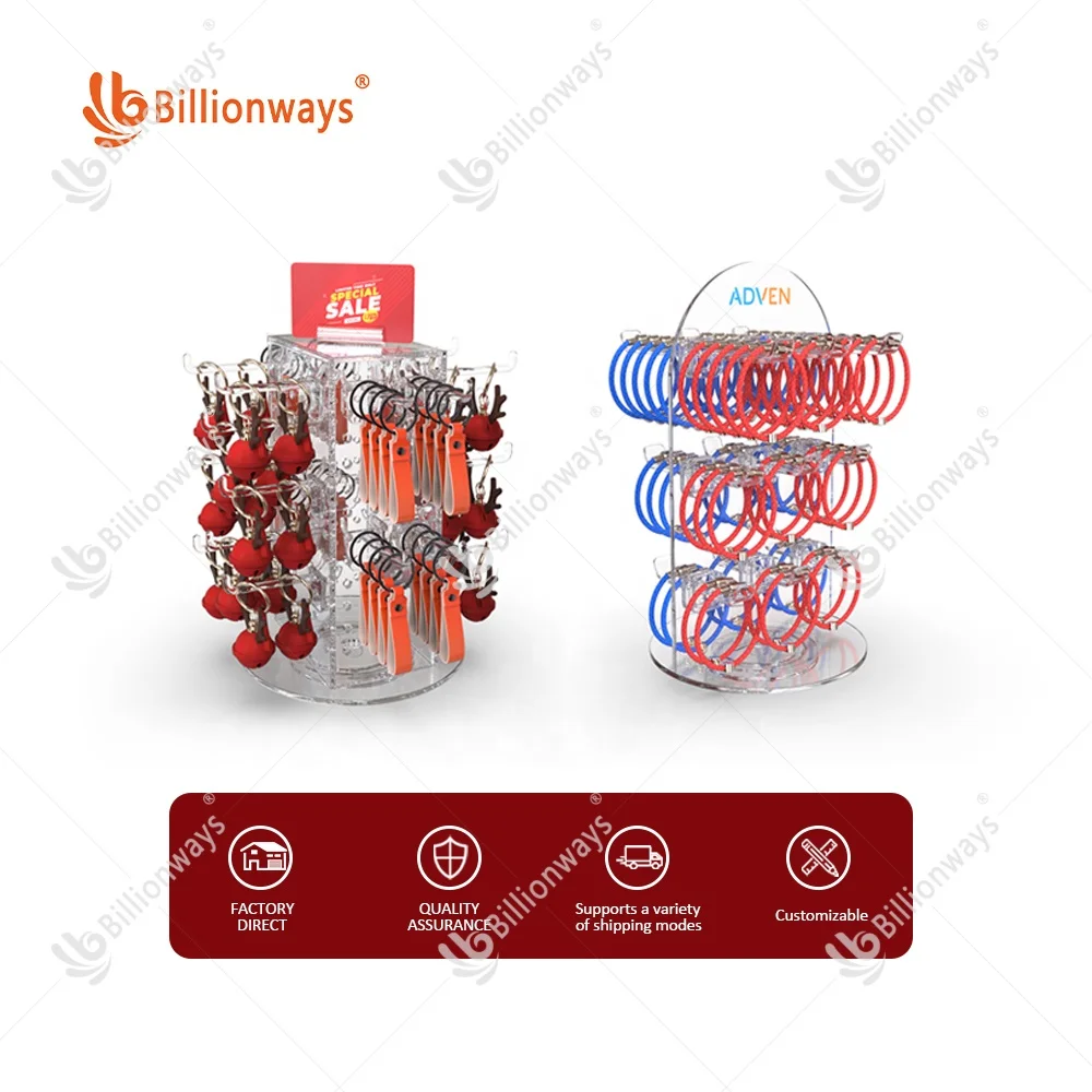 Fashion Jewelry Countertop With Hooks Rotating Key Chain Display Stand