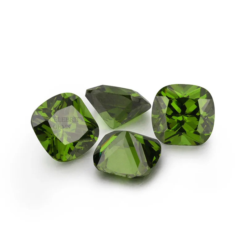 Wholesale Lowest Price Per Carat CZ Stone Peridot Cushion Cut Cubic Zirconia for Waxing Jewelry