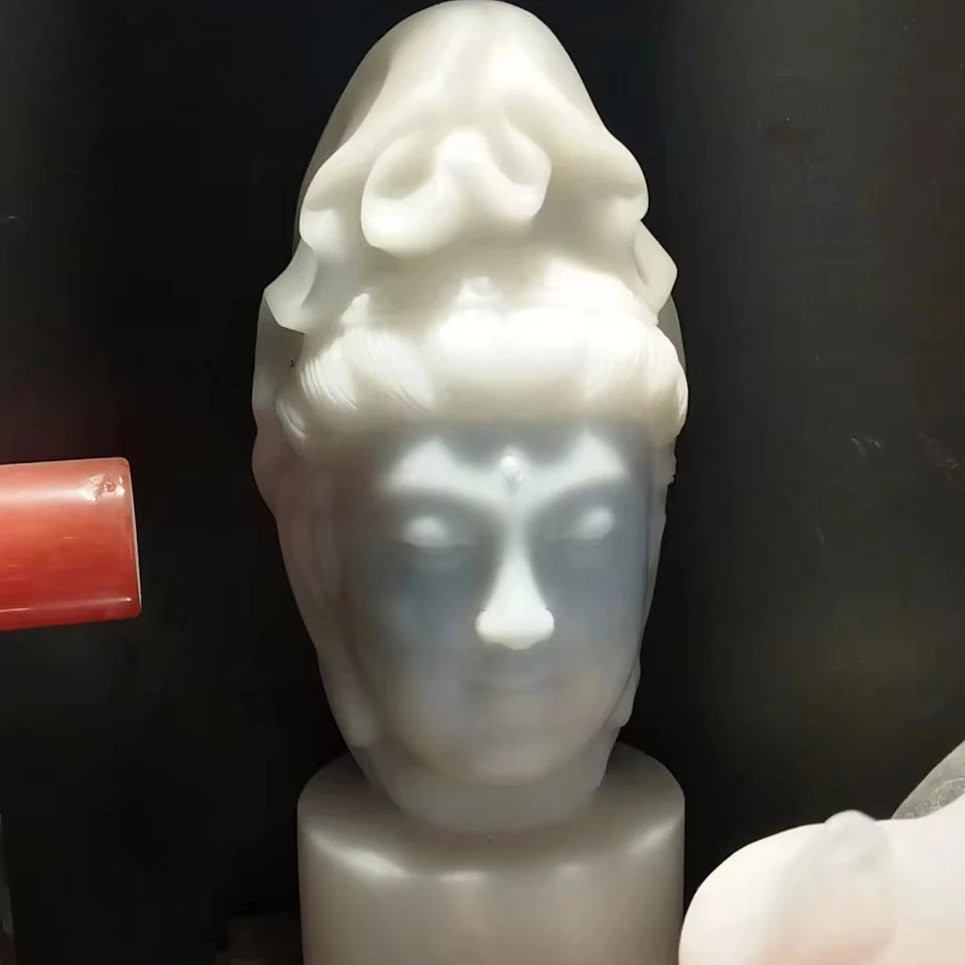 Natural Mineral Semi Precious Stone Hand Carved Realistic White Jade crystal Human Carving Avalokitesvara Buddha Statue