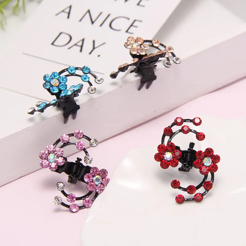 Mini Hair Clips Metal Mini Jaw Clip Blossom Rhinestone Crystal Claw Hair Clip
