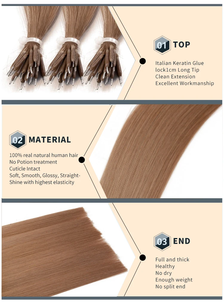 Trade Assurance Supplier Raw Human Hair  Vrigin Cuticle Aligned  Different Color Nano Ring Tip Human Hair Extension