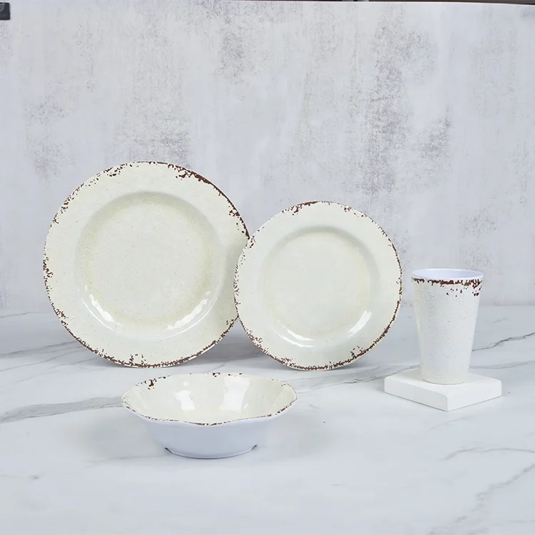Summer Round 100% Melamine Dinnerware Set White Plate Tableware