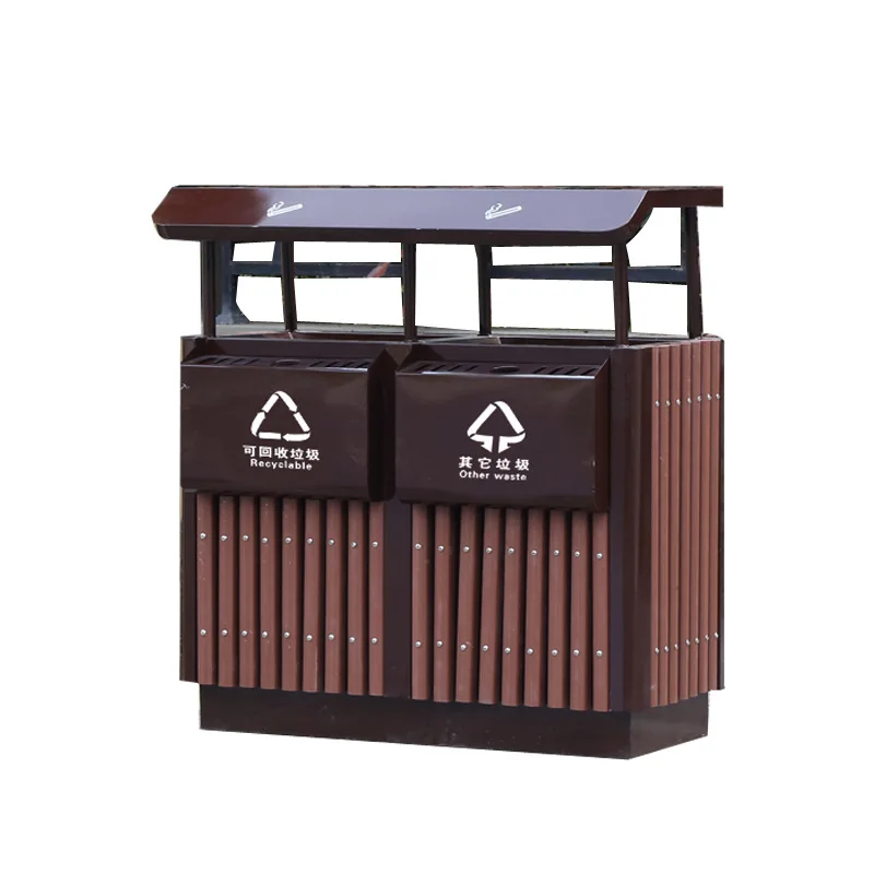 outdoor commercial wood and metal trash can outside garden large dustbin street park wooden garbage container public waste bin