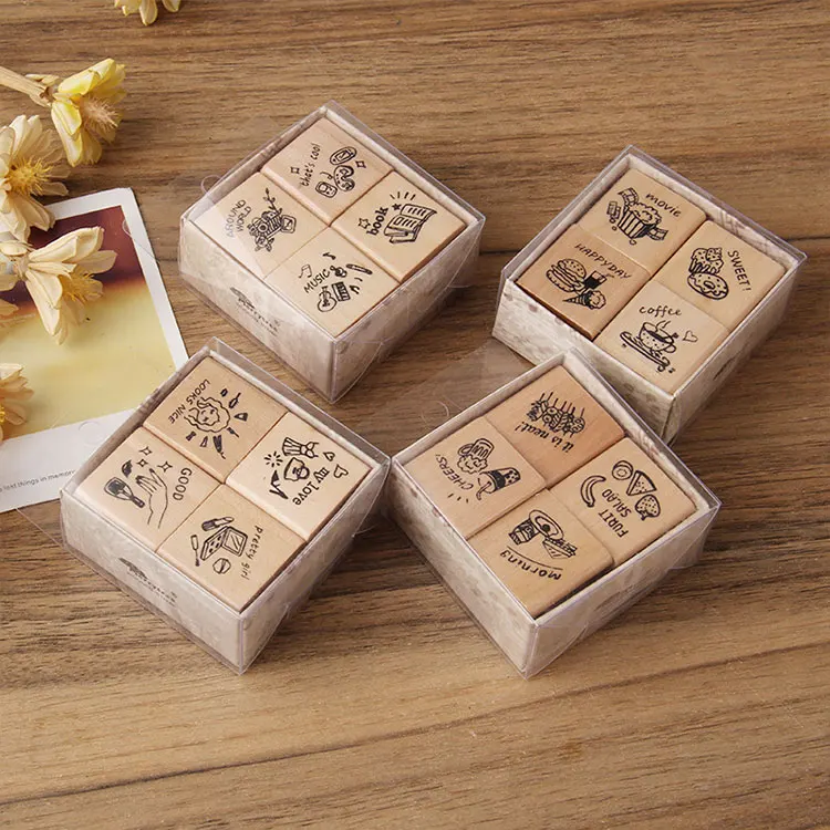 Custom Small Wooden Engrave Stamps Set for Children 4PCS/SET
