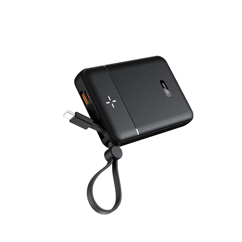 Manufacturer Wholesale 2-in-1 Ultra-Thin Portable Power Bank Built-in Cable for Mobile Phones with Sodium-Ion Battery