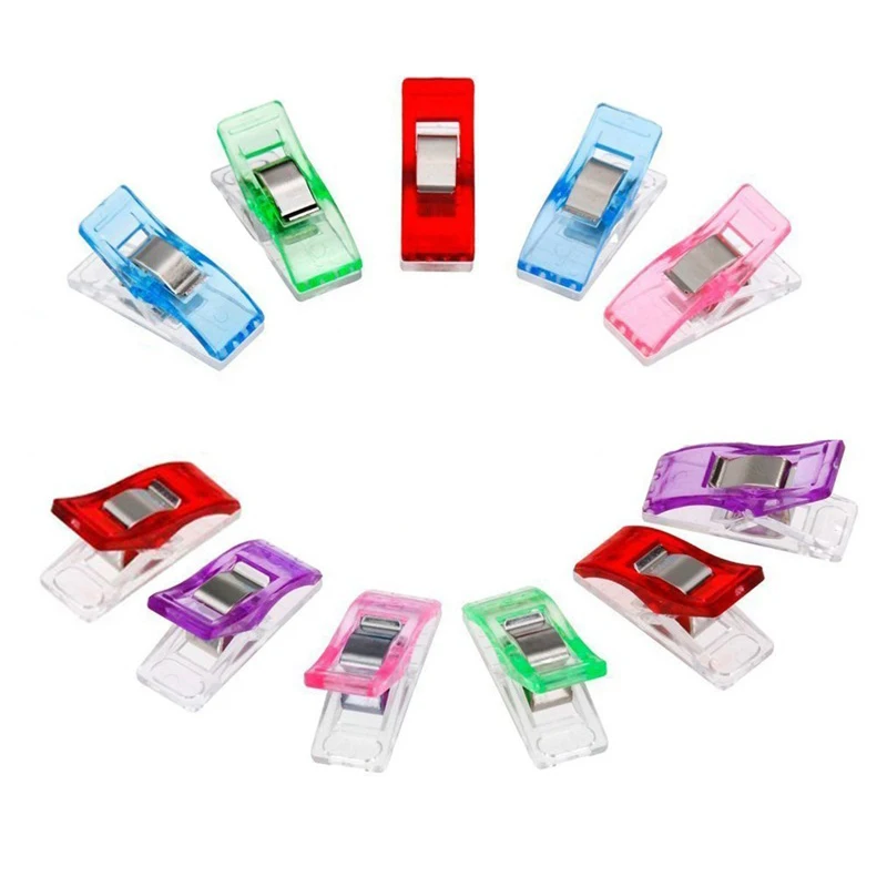 Швейные зажимы для вязания крючком 100 шт., пластиковые прозрачные разноцветные пластиковые зажимы, швейный чудо-зажим