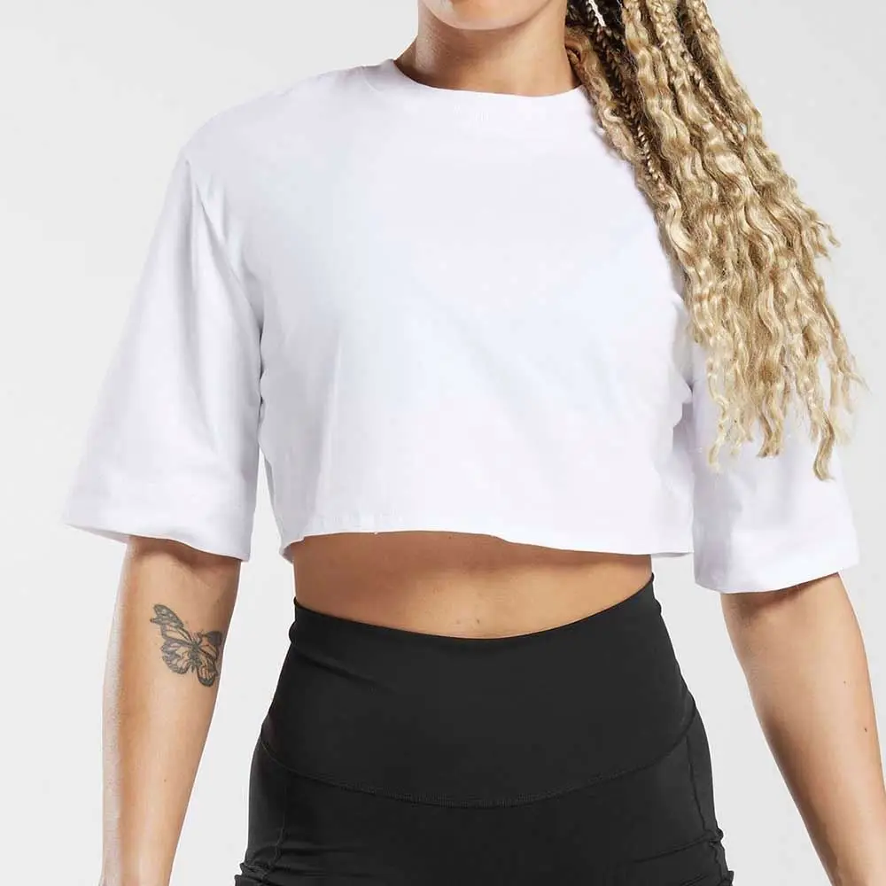 Wholesale Custom Logo Loose Crop Top For Women 100% Cotton Crop Top T Shirt For Women