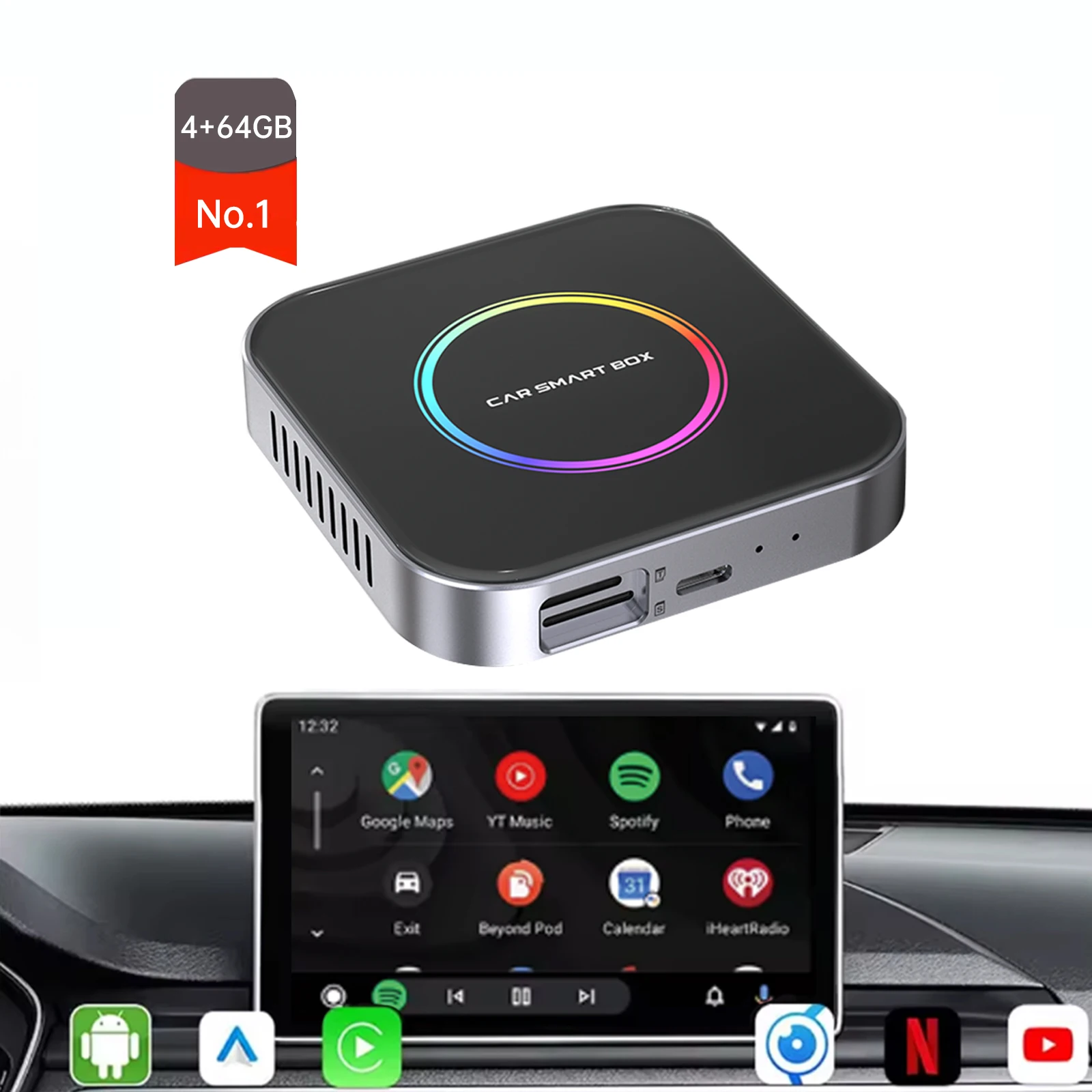 Boyi Smart Ai Box 3 in 1 4GB+64GB Youtube Wired To Wireless Adapter Carplay Android Auto 13 Car Carplay  Wireless Carplay