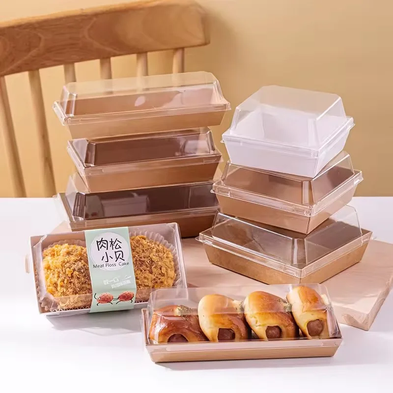 Jeafer Custom Disposable Packaging Boxes Cake Puff Sandwich Swiss Roll Kraft Paper Box With Lid Rectangle Square Box For Lunch