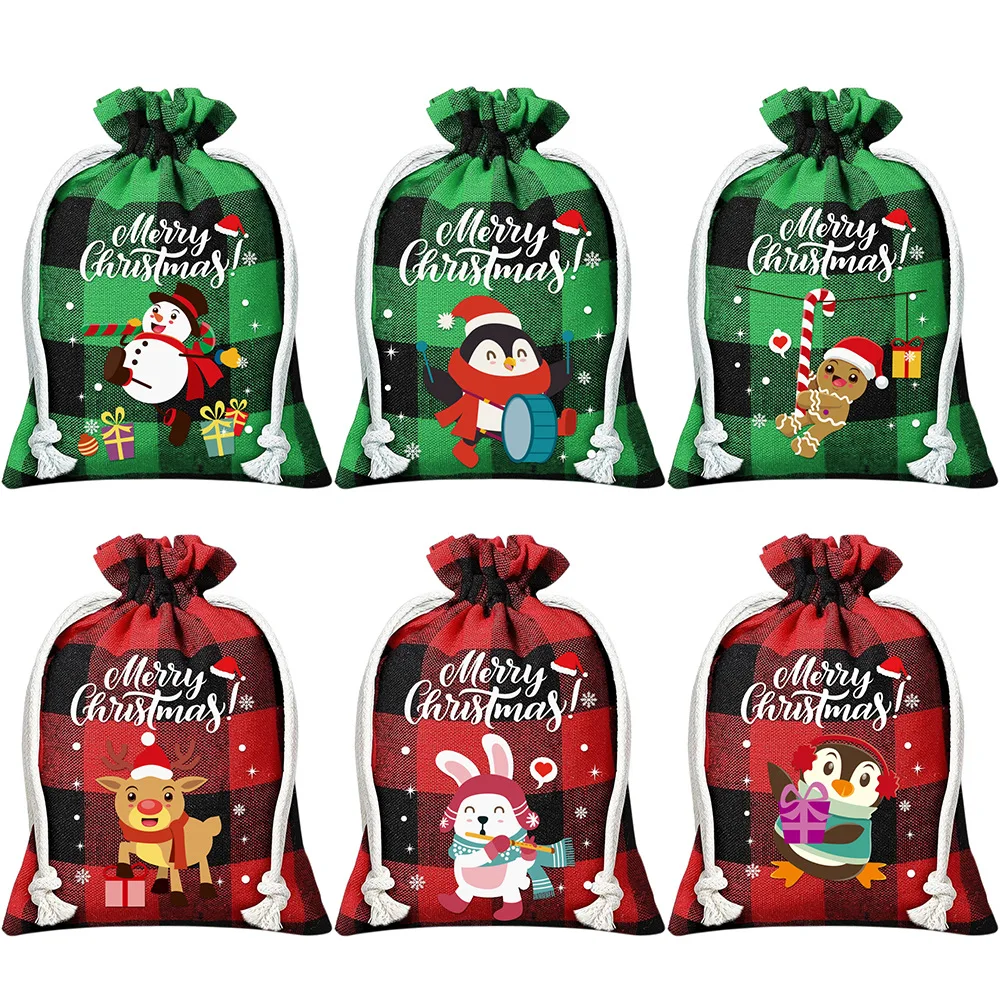 6/8/12pcs Christmas Burlap Gift Bags with Drawstring - Event & Party Supplies Favors