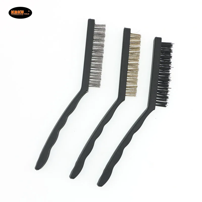 KAKU Nylon Brass Stainless Steel Scratch Brushes For Rust Welding Slag Dirt & Paint 3pcs Wire Brush Cleaning Brush Set