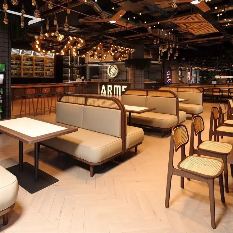 Southeast Asia customized solid wood rattan light luxury sofa commercial restaurant tables and chairs for sale