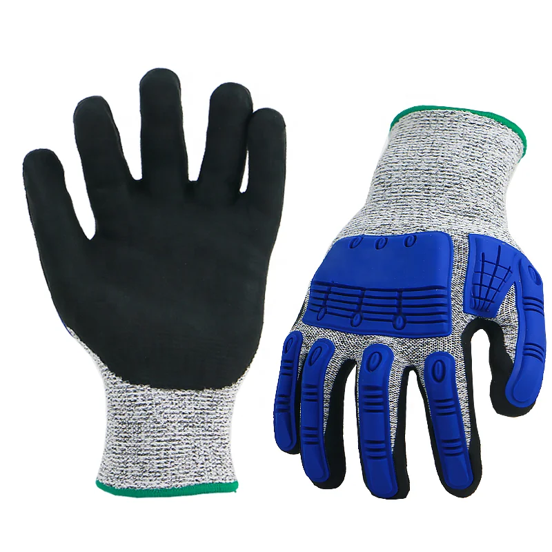 BSP custom sandy nitrile coated cut resistant gloves ansi a5 protection tpr impact gloves