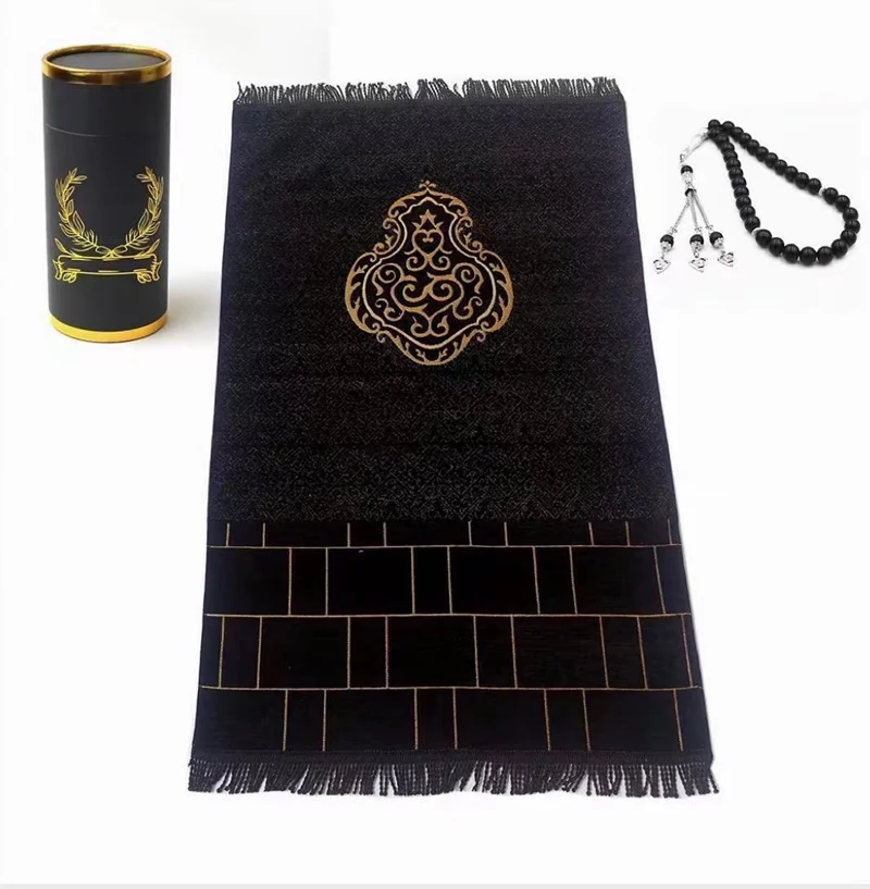 Soft Material jacquard pattern turkish style back muslim islamic prayer mat rug set  for eid murack festival and give away gifts
