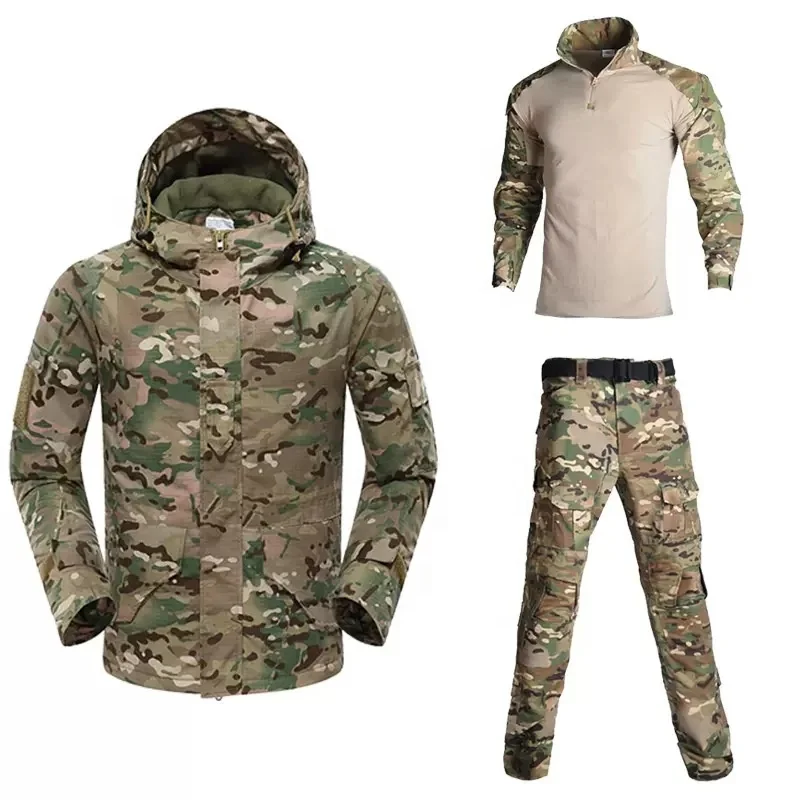 YAKEDA 3 Pieces Set Fleece Combat Camouflage G8 Uniform Tactical Winter Jacket Tactical Suit