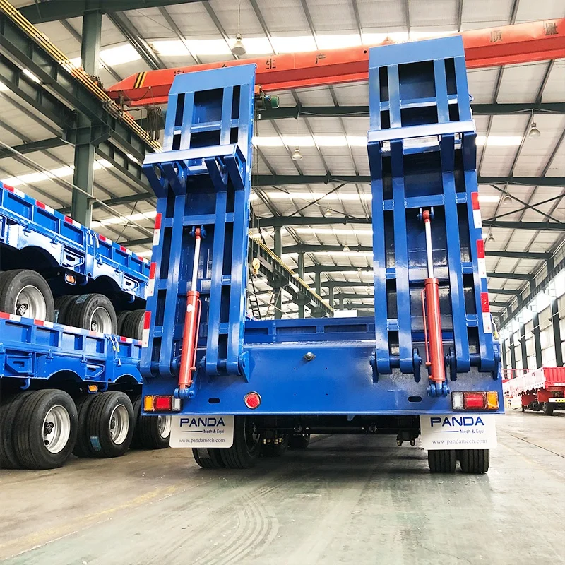 Rear Loading Low Bed Flatbed Lowboy Semi Trailer Three Axles 60T Steel Panda Truck Trailers 10 / 10 / 10 Semi-trailer Spring