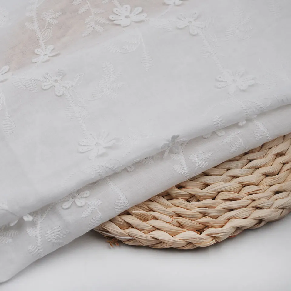 Baby kids girl white custom colors 3D daisy swiss voile lace french 100% cotton fabric with embroidery