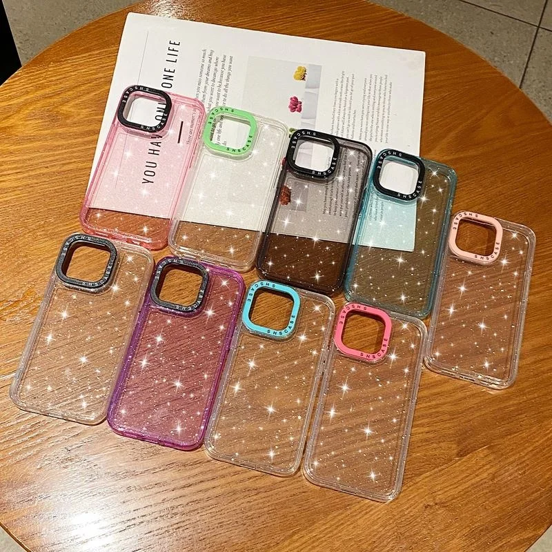 Clear Glitter Silicone Case with Logo Camera Protection for iPhone 13 Glitter Case