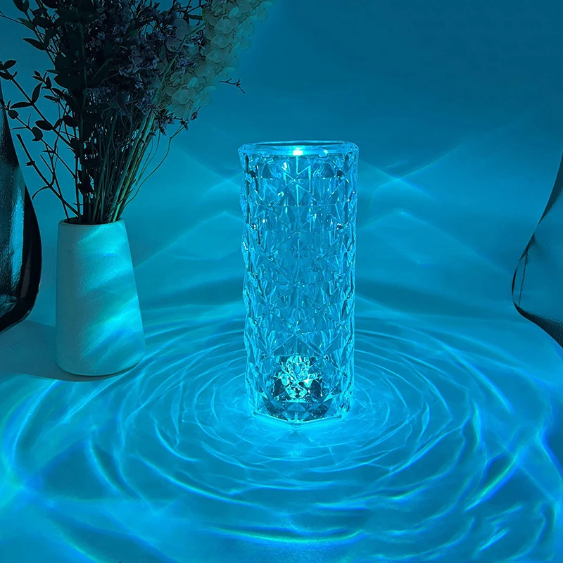 Touching Control Rose Shadow Crystal Table Lamp, Color Changing RGB Night Light With USB & Remote Control, LED Rose