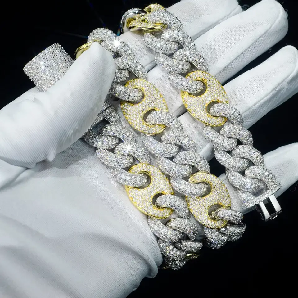 Factory Price 925 Silver Diamond Infinity Cuban Link Necklace Bling Iced Out 15mm Moissanie G-Link Cuban Chain and Bracelet