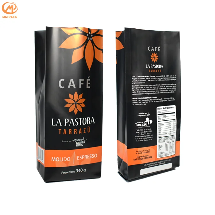 12 oz kraft paper custom print mylar coffee bean powder cafe packaging package pouch bags with valve and zipper pocket