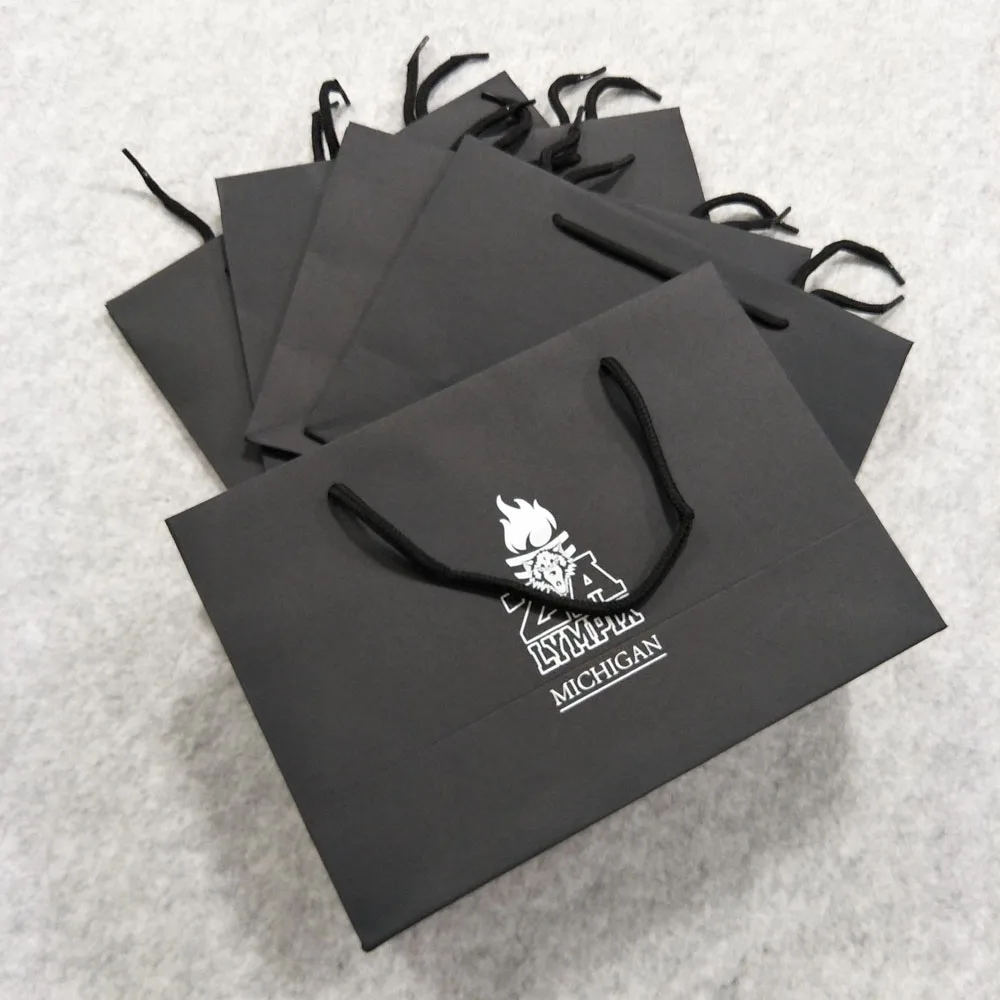 Custom print shopping paper bags with your own logo carrier black craft gift paper shopping bag with logo