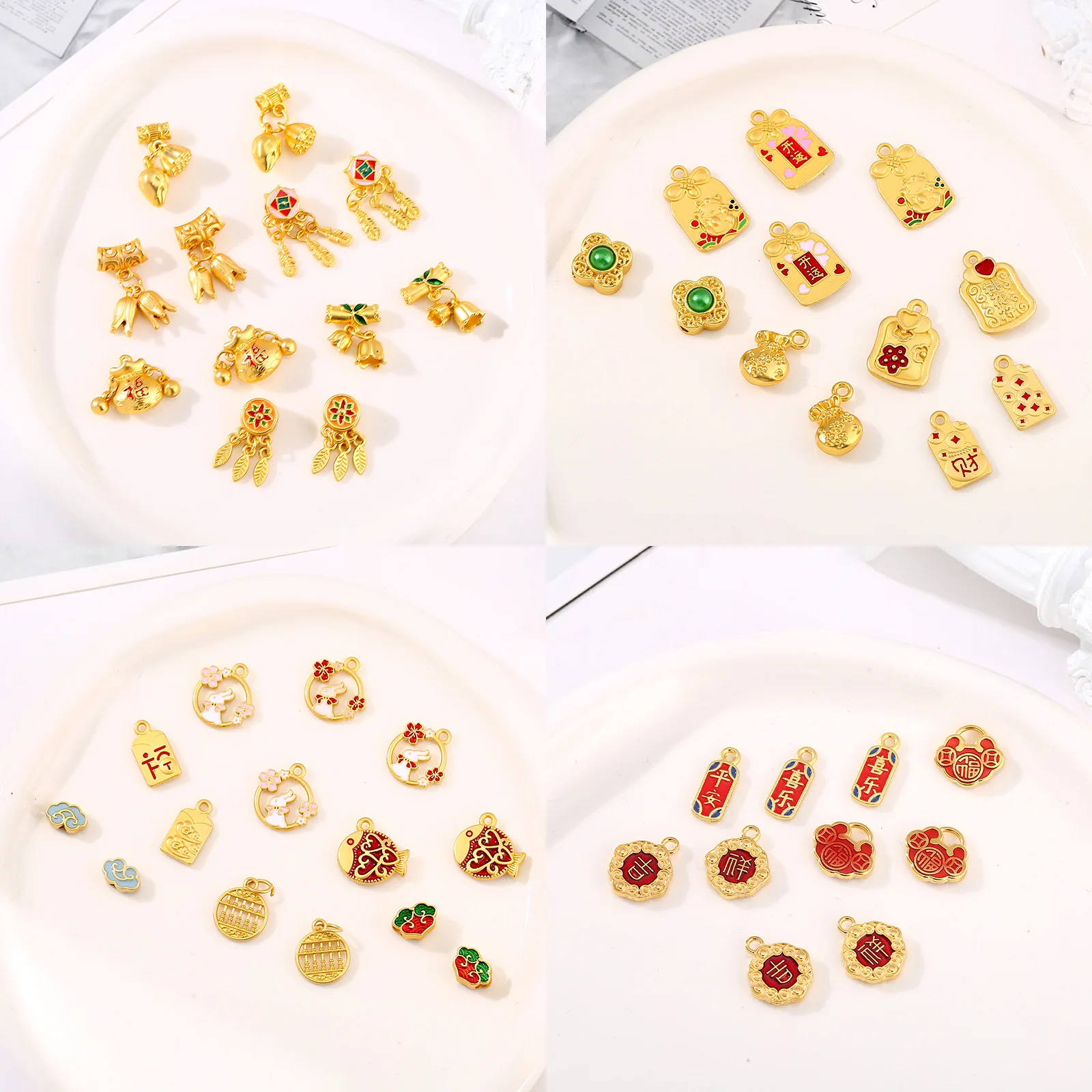 Chinese Style Ancient Method 18K Real Gold Pendant Copper Plated Dripping Oil DIY Beaded Bracelet Necklace Caps Accessory