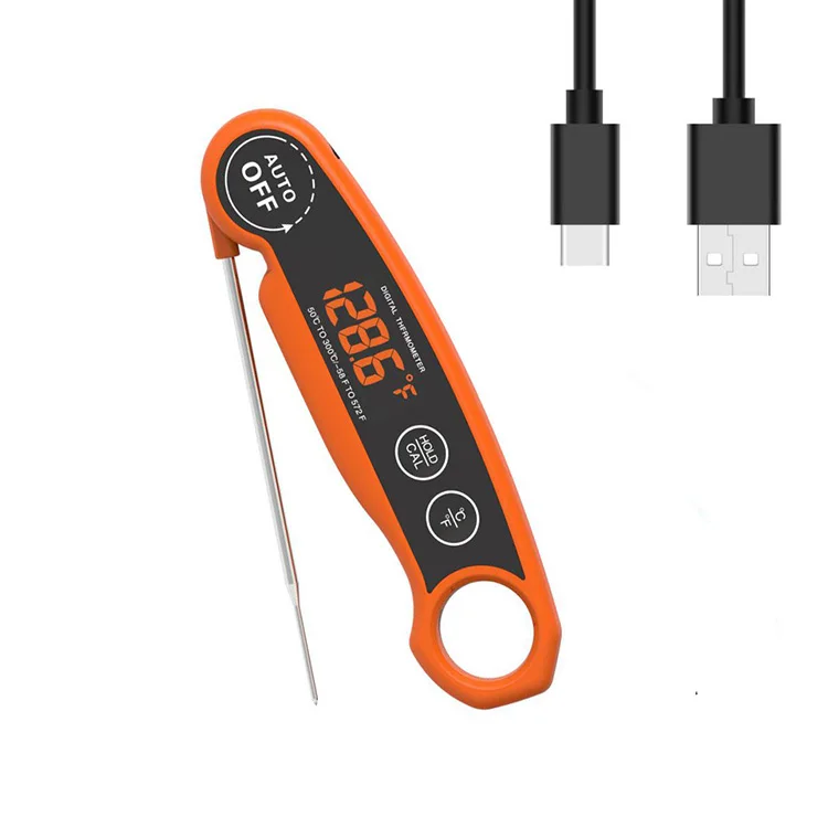 Rechargeable Digital Waterproof Folding Probe Instant Read Meat Thermometers For Cooking with USB Charging Port