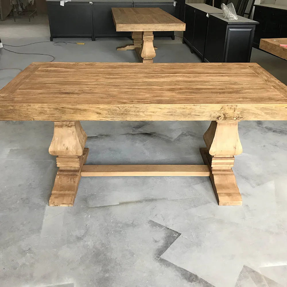 MRS WOODS New Designs Farmhouse Thick Top Chunky Rustic Reclaimed Elm Wood Dining Tables