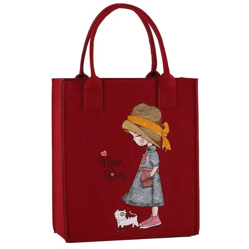 New High Quality Large Storage Tote Bag Customized Logo Printed Wool Felt Bag for Shopping Casual Tote Fashion Wool Felt,felt