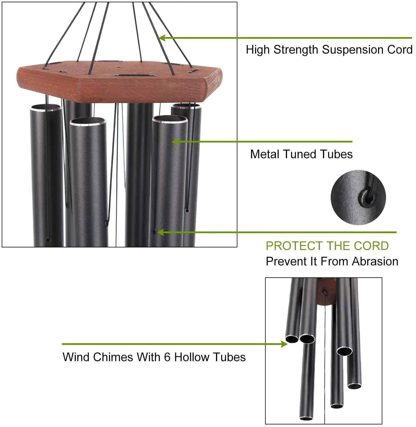44in extra large music wind chime outdoor deep tone custom Aluminum six tubes Sympathy big music Wind chimes