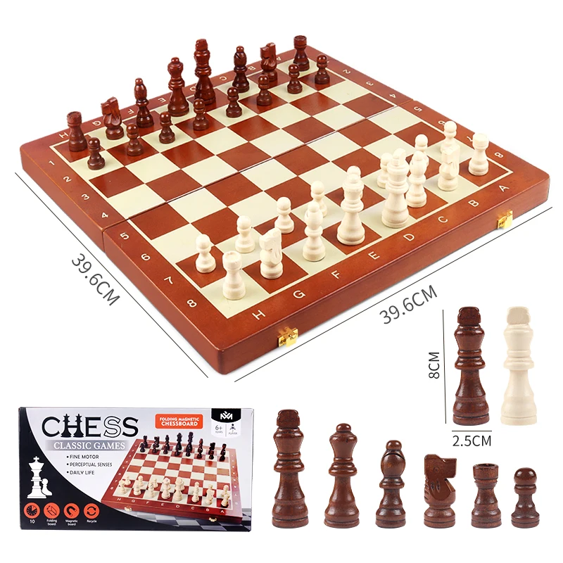 High Quality Classic Wooden Magnetic Chess Game Set Folding Chess Board with Pieces