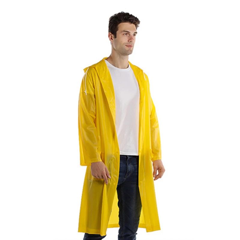Wholesale Custom Cheap Reusable Waterproof PVC Yellow Long Raincoat Adult Poncho Outdoor Use for Men