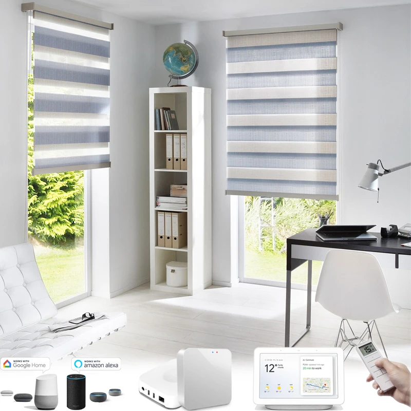 Automated Window Blinds No Drills Blackout Day Night Zebra Electric Blinds Cover