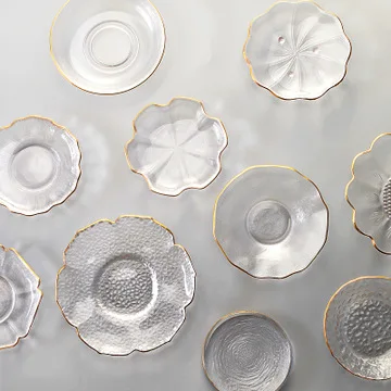 Прозрачные стеклянные блюдца, чайная чашка, блюдца с золотым ободком для отелей, ресторанов, свадеб