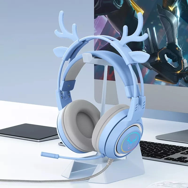 Deer Horn Antler Cat Ox Ear RGB Game Wired Headset Earphone Surround Sound Headphones