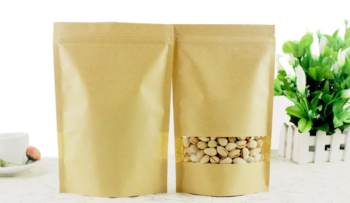 self-sealing custom resealable waterproof biodegradable paper food packaging bag small brown paper bag