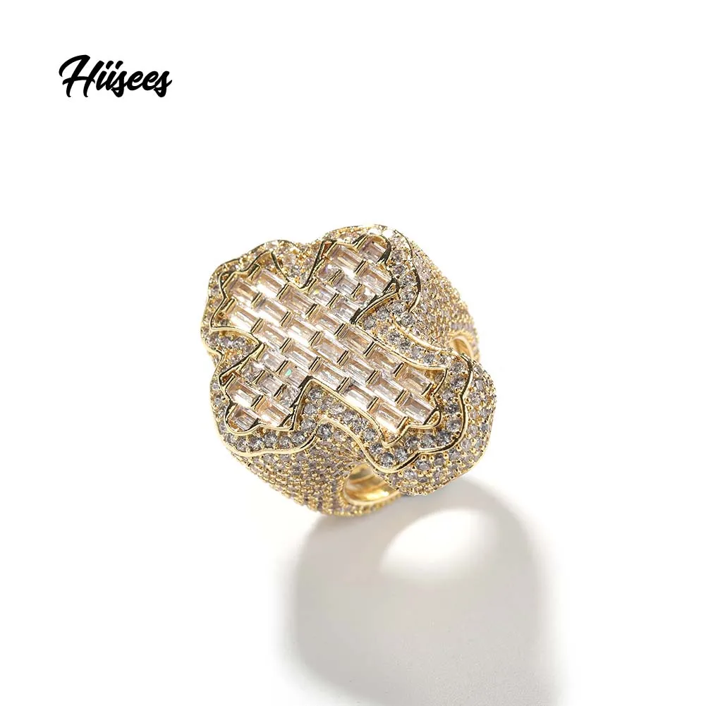 2023 Hot Selling Women Individuality Cross Ring 18k Gold Plated Iced Out Ring Boys Girls Zircon Fashion Christian Rings