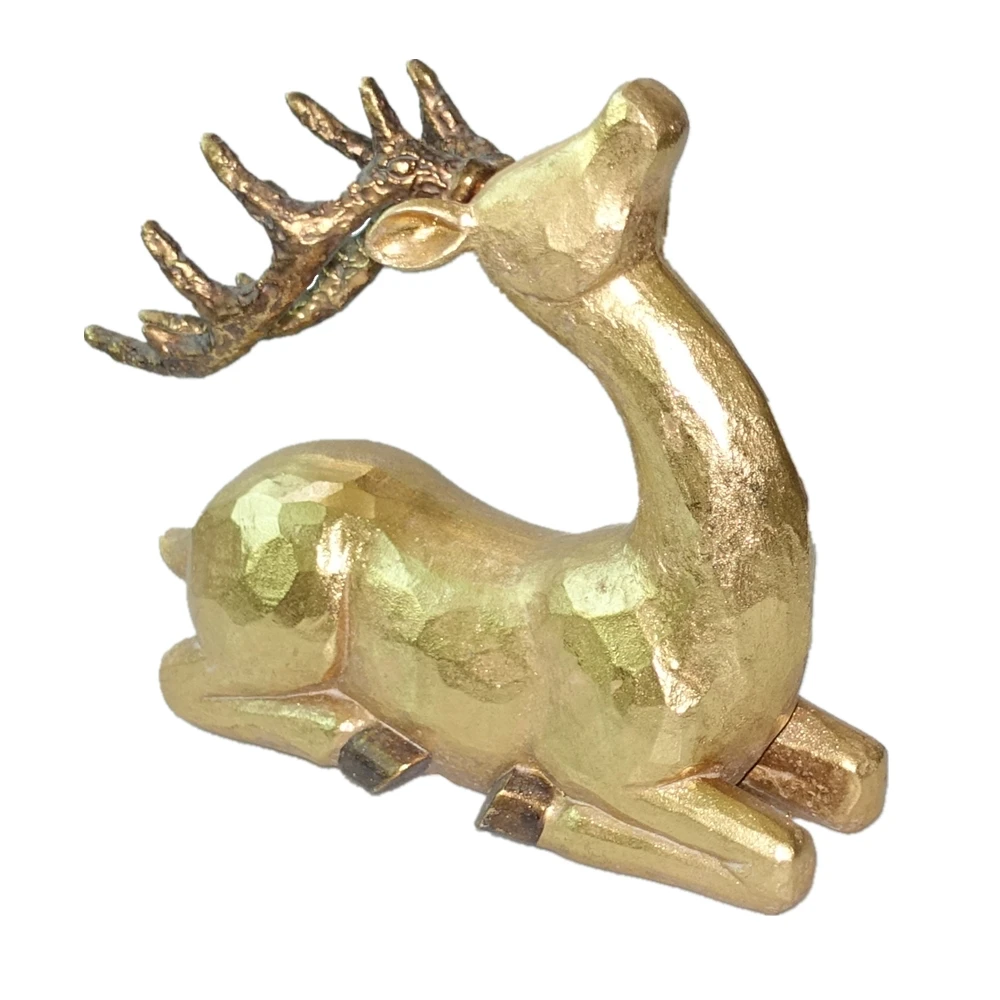 Home Decor Gold Foil Resin Sitting Deer Christmas Reindeer Statue Decoration Polyresin Deer Statue