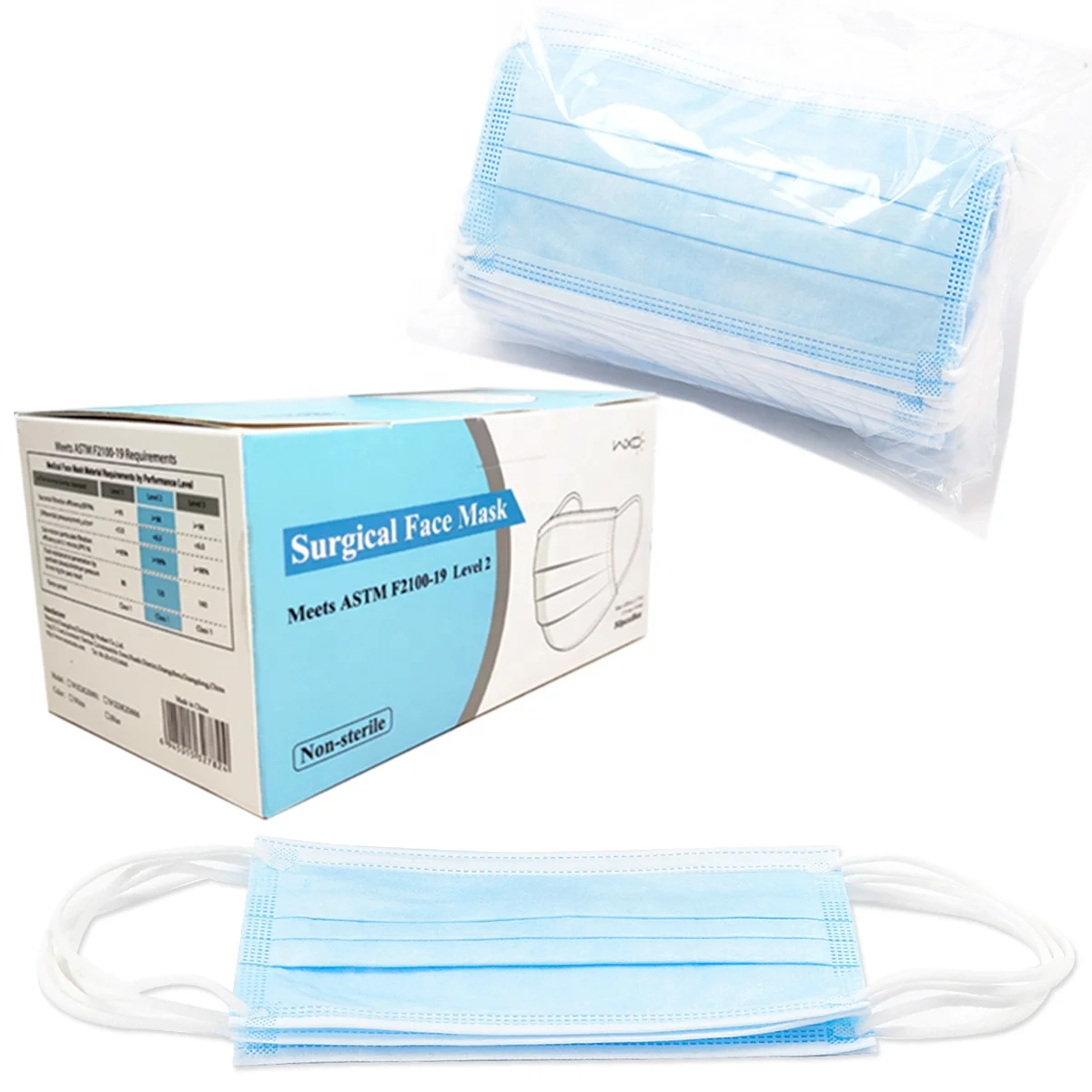 
Disposable 3 ply Astm 510k f2100 level 2 dental medical mask Surgical Mask Face Mask 