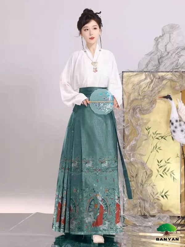 Dance Costumes Outfit Cross Neck Top Ming Dynasty Improved Mogao Caves Mural Elements Woven Gold Makeup Flower Horse Face Skirt