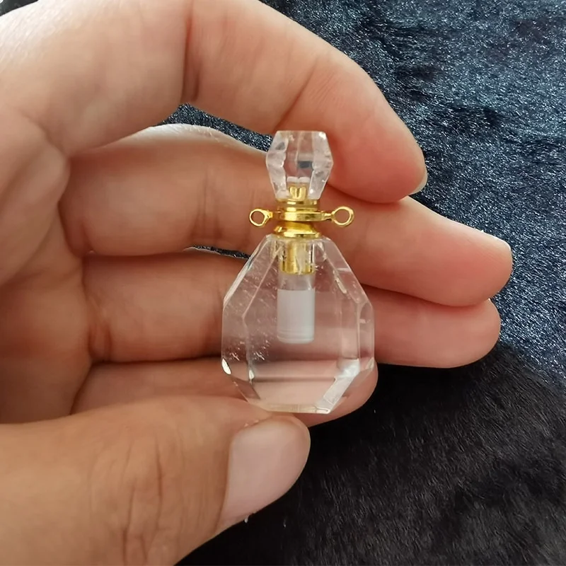 Wholesale natural perfume bottle pendant necklace point shaped crystal quartz essential oil bottles medicine bottle