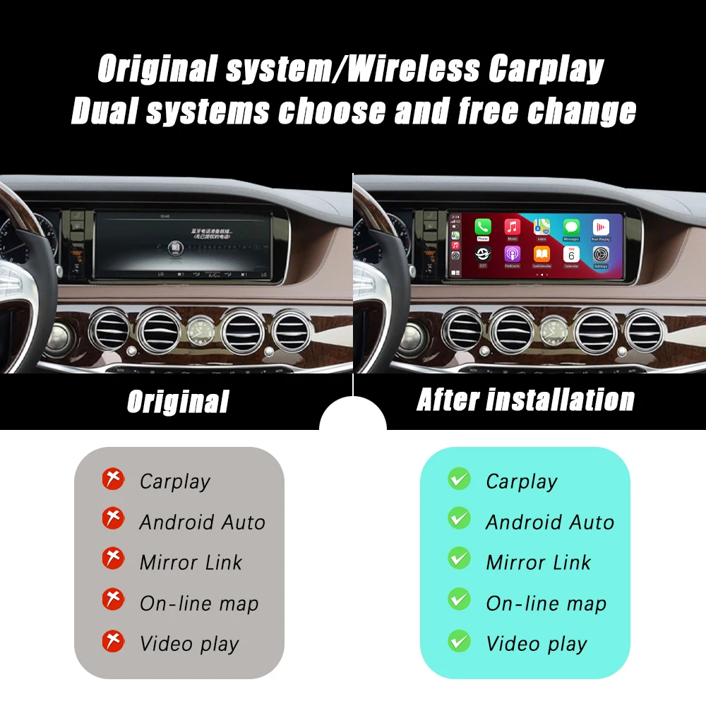 CZT-AUTO Original Screen Upgrade to Carplay For Mercedes Benz NTG5.0 W213 W222 Wireless Carplay Android Auto Mirror Link Radio