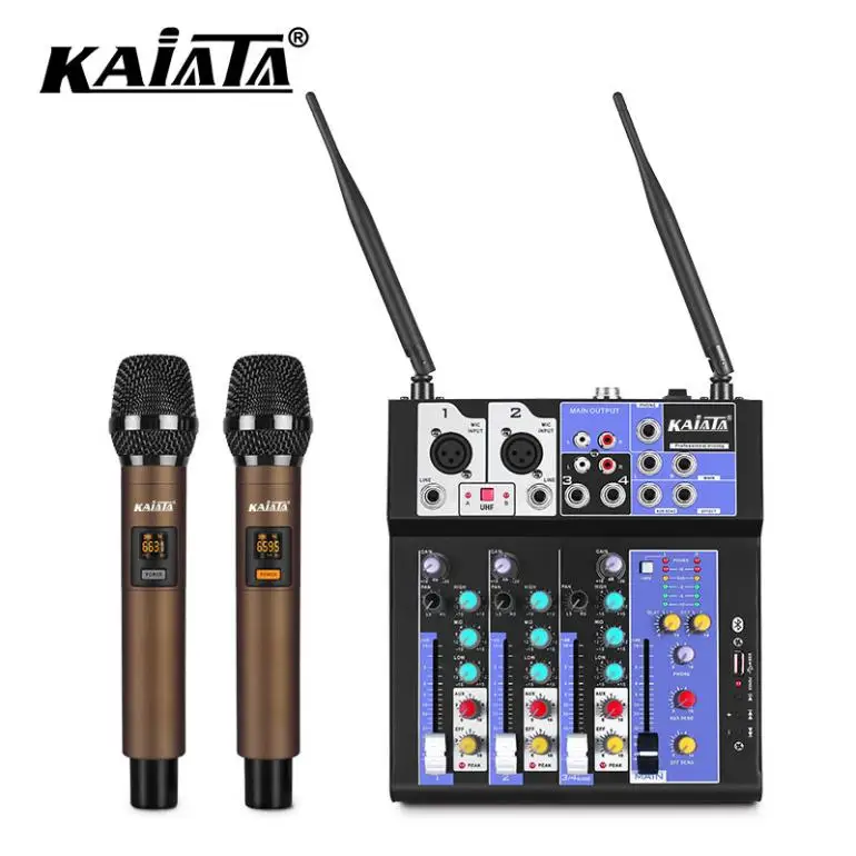 KAIKA F4-2W-5 микрофон звуковая карта микшер UHF2 беспроводной сценический открытый живой караоке аудиосистема