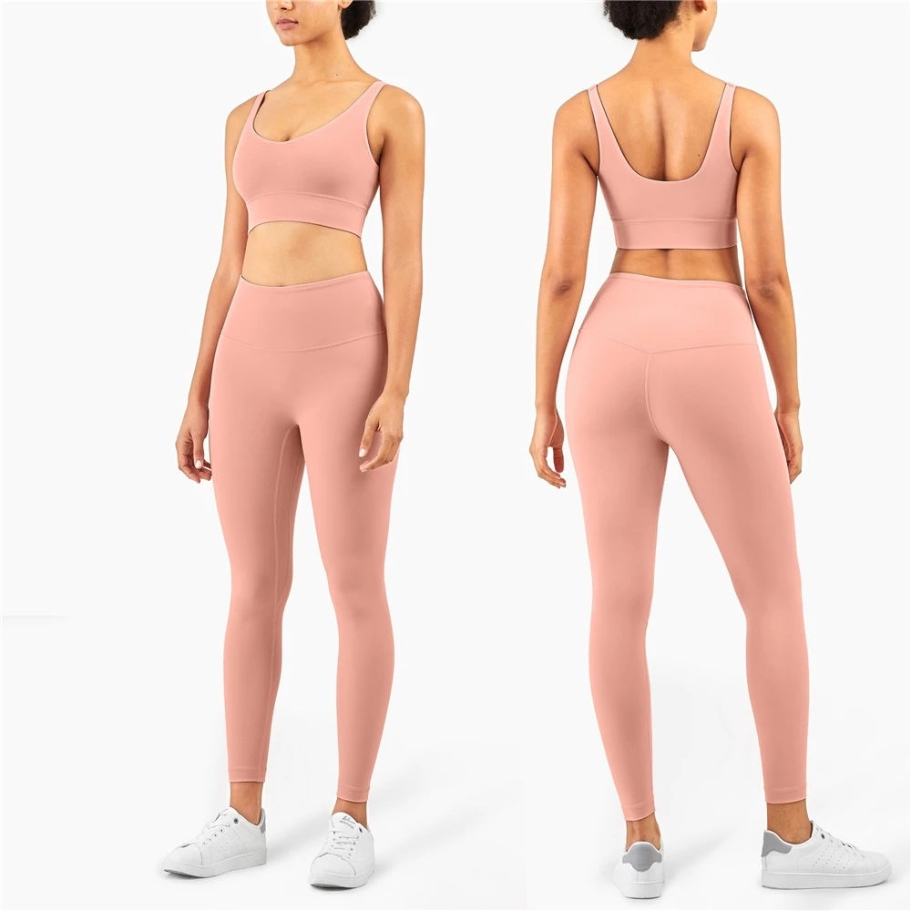 Women Yoga Sport Hot Girl Sexy Nude Backless Sense Shockproof Design Push Up Bra Suppliers No Camel Toe With Pocket Legging Set